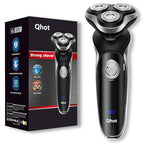 Qhot Electric Razor for Men, 3D Floating Rotary Shaver, Wet & Dry Rechargeable Electric Razor with Pop-Up Trimmer, 100 Mins Runtime, Non-Slip Handle(Black) - Damaged Box