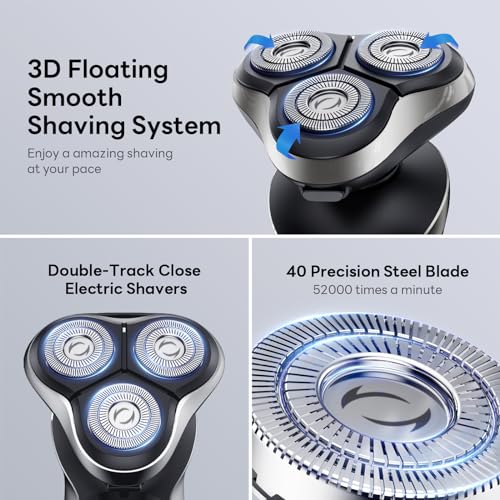 Qhot Electric Razor for Men, 3D Floating Rotary Shaver, Wet & Dry Rechargeable Electric Razor with Pop-Up Trimmer, 100 Mins Runtime, Non-Slip Handle(Black) - Damaged Box
