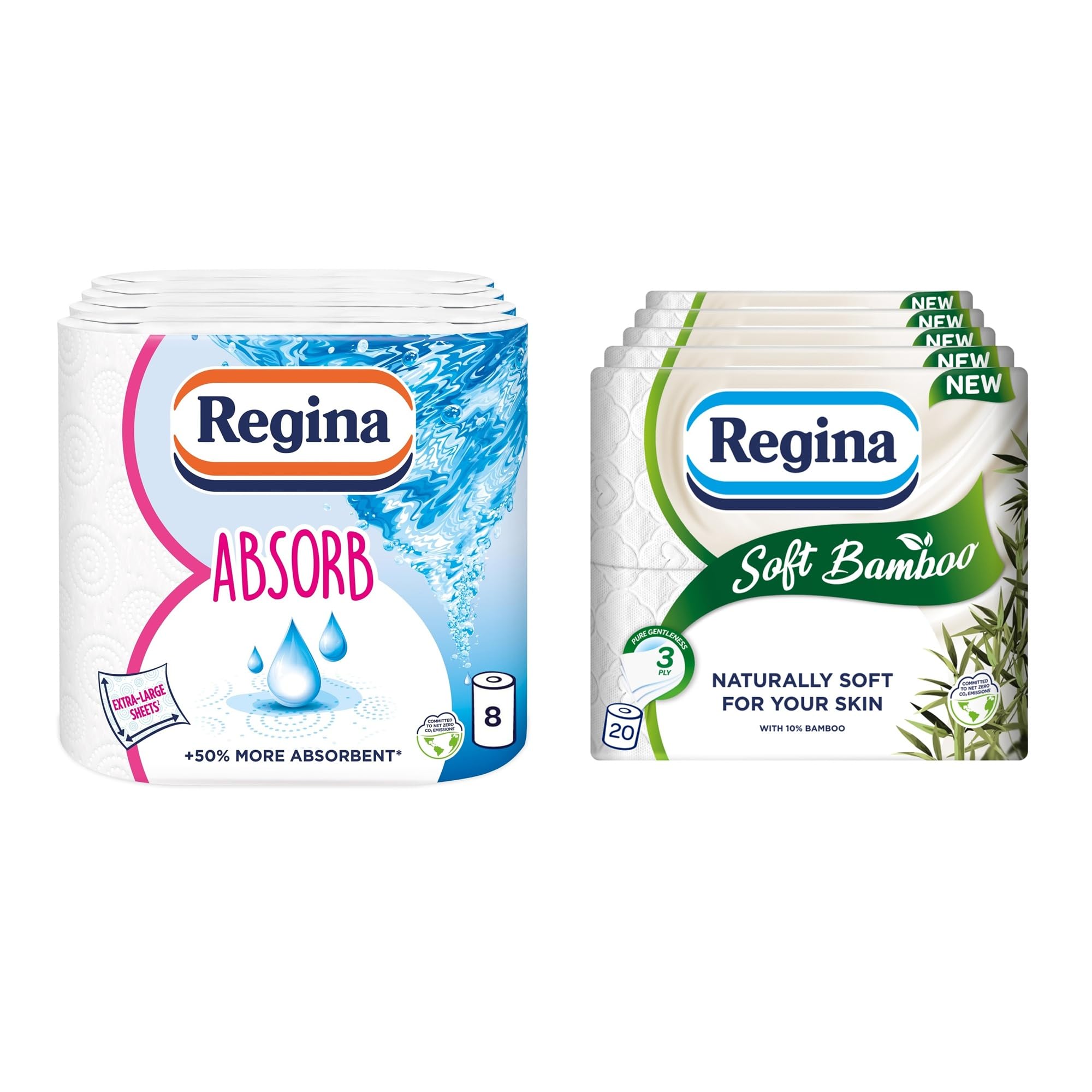 Regina Absorb Kitchen Towels - 8 Rolls Per Pack, Super Absorbent 2-ply Kitchen Towels, 75 Sheets Per Roll, Extra-large Sheets, 50percent More Than Previous XXL Products, Easy Open Pack - Damaged Box