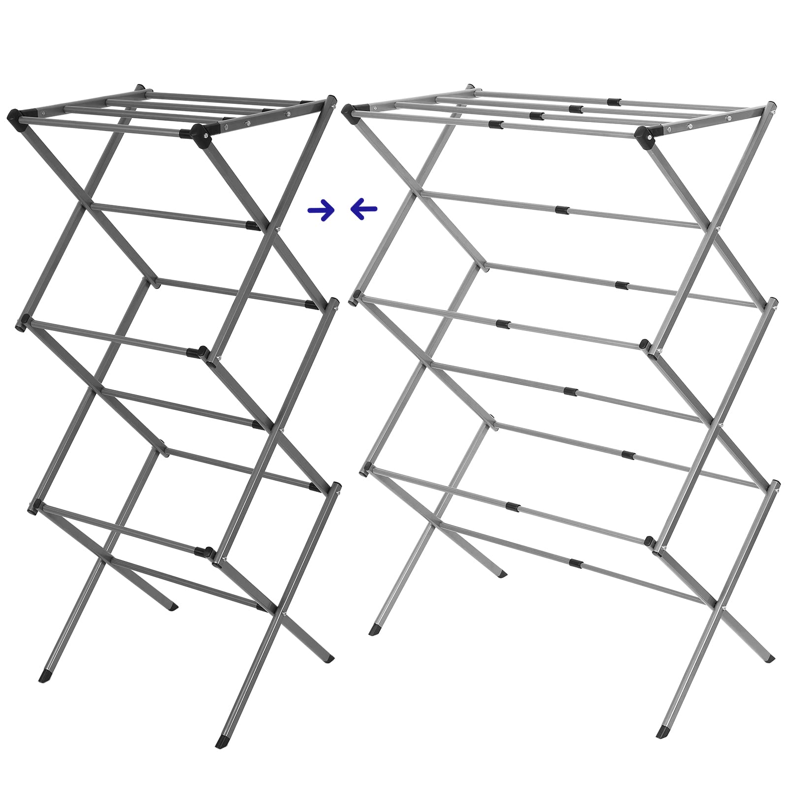 Rainberg 3 Tier Extendable Clothes Airer Indoor Outdoor, 38x73x106cm Size 8kg Capacity Slimline Laundry Rack, Space Saving Clothes Drying Rack, Rust-Resistant, Non-Slip Feet Foldable Heavy-Duty Design - Damaged Box