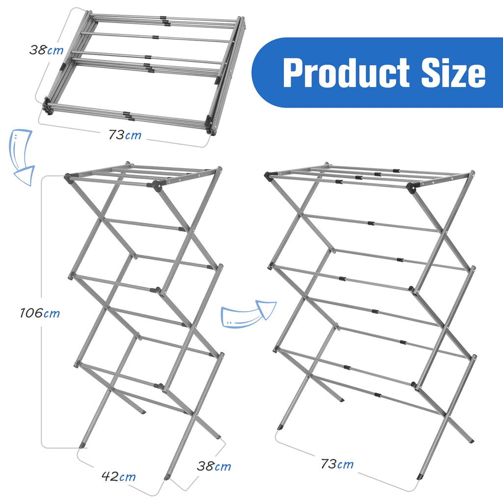 Rainberg 3 Tier Extendable Clothes Airer Indoor Outdoor, 38x73x106cm Size 8kg Capacity Slimline Laundry Rack, Space Saving Clothes Drying Rack, Rust-Resistant, Non-Slip Feet Foldable Heavy-Duty Design - Damaged Box