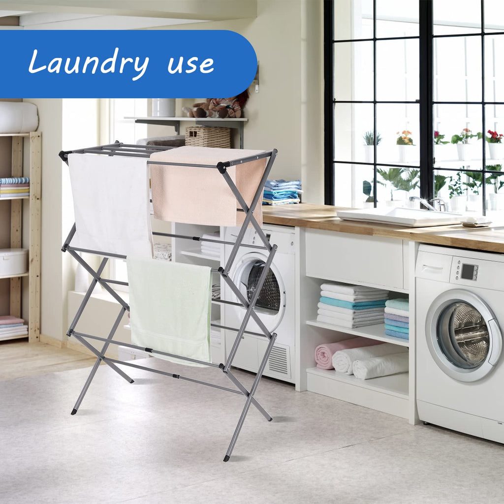 Rainberg 3 Tier Extendable Clothes Airer Indoor Outdoor, 38x73x106cm Size 8kg Capacity Slimline Laundry Rack, Space Saving Clothes Drying Rack, Rust-Resistant, Non-Slip Feet Foldable Heavy-Duty Design - Damaged Box