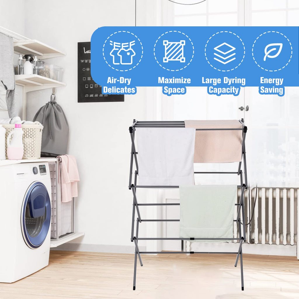 Rainberg 3 Tier Extendable Clothes Airer Indoor Outdoor, 38x73x106cm Size 8kg Capacity Slimline Laundry Rack, Space Saving Clothes Drying Rack, Rust-Resistant, Non-Slip Feet Foldable Heavy-Duty Design - Damaged Box