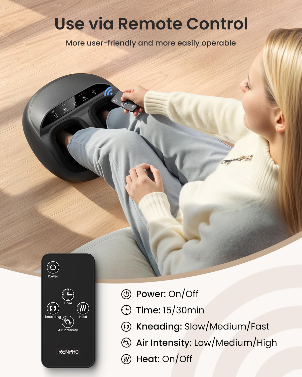 RENPHO Foot Massager with Heat Function, Shiatsu Foot Massage Machine, Air Compression, Deep Kneading, Electric Massager for Tired Feet,Gift for Women Men- Remote Control [2026 Upgraded] - Like New