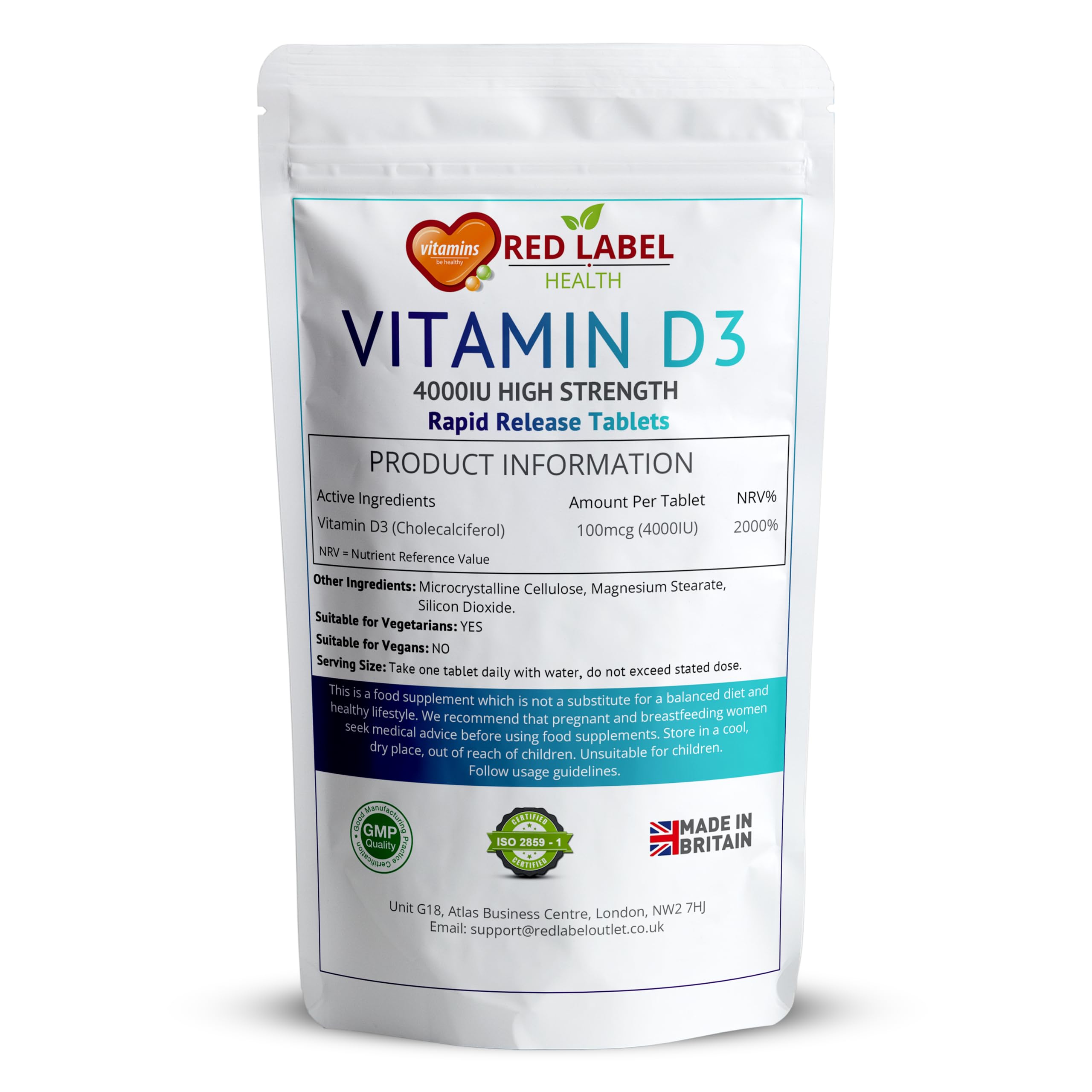 Red Label Health Vitamin D3 4000 IU, Pack of 400 Vitamin D Tablets (1+ Year Supply), Healthy Teeth & Bones, Supports Immune System, High Strength Vitamin D Supplement for Men & Women, UK-Made - BBE 02/2028