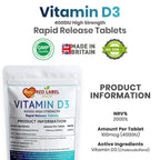 Red Label Health Vitamin D3 4000 IU, Pack of 400 Vitamin D Tablets (1+ Year Supply), Healthy Teeth & Bones, Supports Immune System, High Strength Vitamin D Supplement for Men & Women, UK-Made - BBE 02/2028