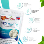 Red Label Health Vitamin D3 4000 IU, Pack of 400 Vitamin D Tablets (1+ Year Supply), Healthy Teeth & Bones, Supports Immune System, High Strength Vitamin D Supplement for Men & Women, UK-Made - BBE 02/2028