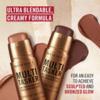 Rimmel Multi Tasker 3 in 1 Bronzing Stick, 001 Light, Sculpted and Bronzed Glow, All-Day Wear, Sheer and Dewy Finish, Infused with Vitamin C & E, Vegan Formula, Cruelty-Free