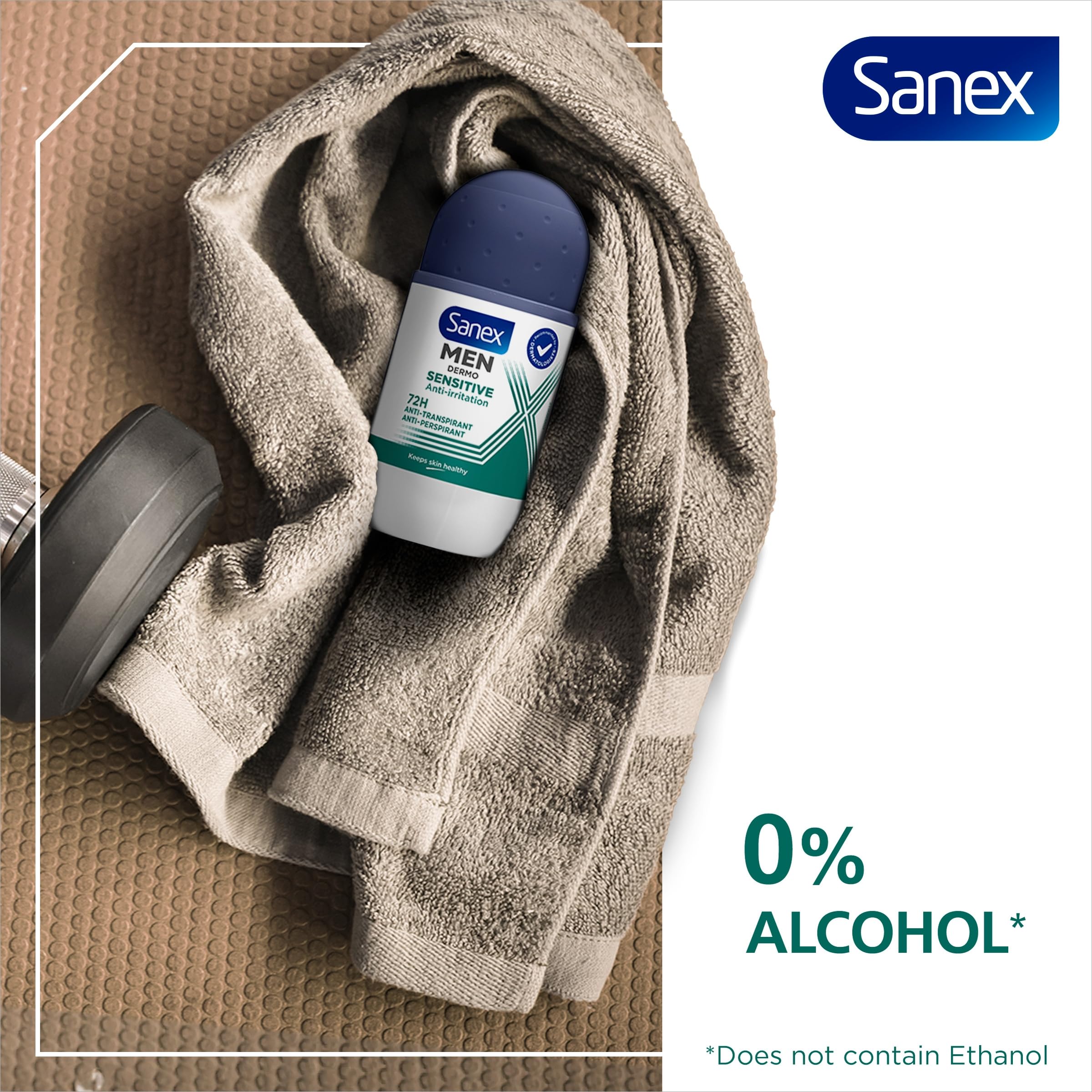 Sanex Men Sensitive Antiperspirant Roll-On Deodorant 6x50ml, 48 hour sweat protection, odour-fighting formula, slows down odour release, gentle on skin, 0% alcohol