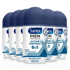 Sanex Men Sensitive Antiperspirant Roll-On Deodorant 6x50ml, 48 hour sweat protection, odour-fighting formula, slows down odour release, gentle on skin, 0% alcohol