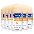 Sanex Men Sensitive Antiperspirant Roll-On Deodorant 6x50ml, 48 hour sweat protection, odour-fighting formula, slows down odour release, gentle on skin, 0% alcohol