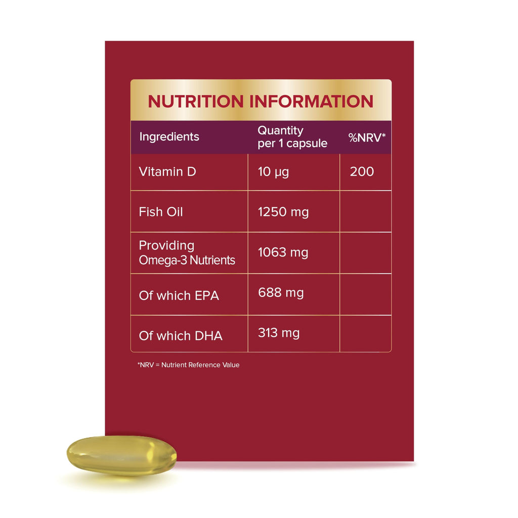 Seven Seas Omega-3 Fish Oil, Max Strength with Omega 3 and Vitamin D for Brain^2 and Body, 30 Capsules - BBE 08/2028