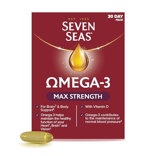 Seven Seas Omega-3 Fish Oil, Max Strength with Omega 3 and Vitamin D for Brain^2 and Body, 30 Capsules - BBE 08/2028