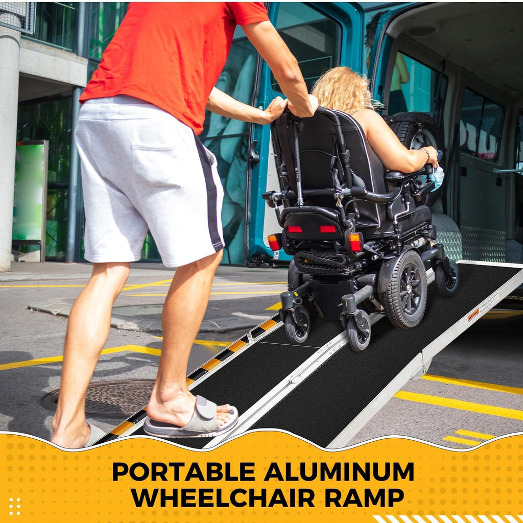 Portable Folding Wheelchair Ramps 6FT-182Lx74Wcm Aluminum Wheelchair Ramp for Steps/Stairs/Cars, 600Lbs/272Kg Capacity, Anti-Slip, Transition Plate & Reflective Stickers - Very Good