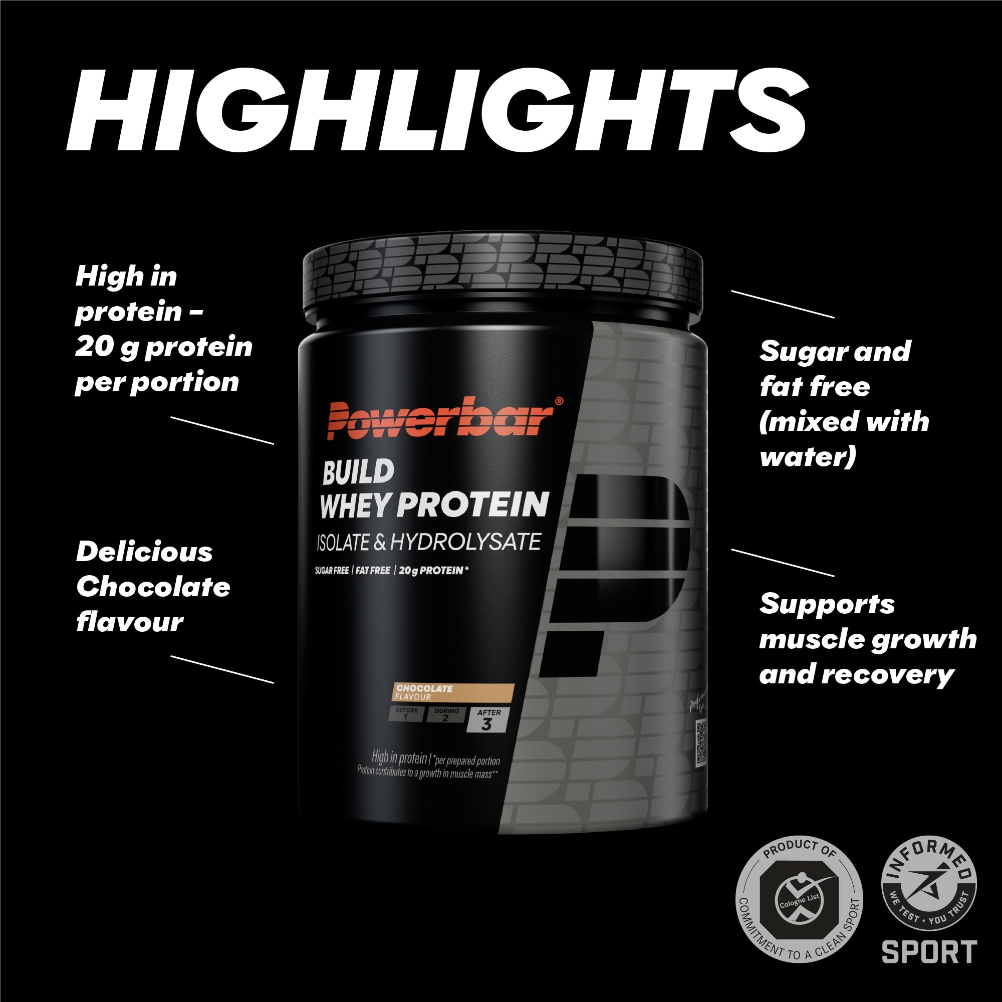 Powerbar - Black Line - Build Whey Protein - Chocolate - 572g - vegetarian protein powder - BBE 05/2026