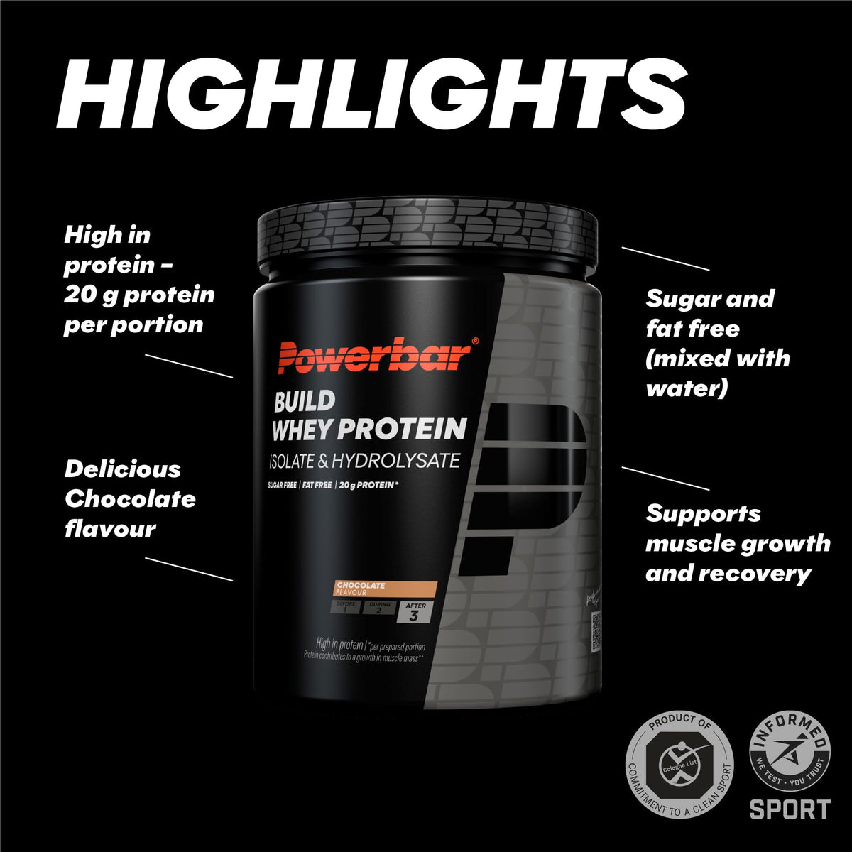 Powerbar Black Line Build Whey Protein Powder - Chocolate - 572g - Vegetarian Muscle Growth Supplement - New - BBE 05/2026