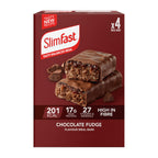 SlimFast Meal Replacement Snack Bar o Chocolate Fudge Flavour o 211 Cals o 15g Protein o 23 Vitamins and Minerals o Tasty and Perfect On The Go o 4 x 60g Bars - Damaged Box - BBE 01/2027