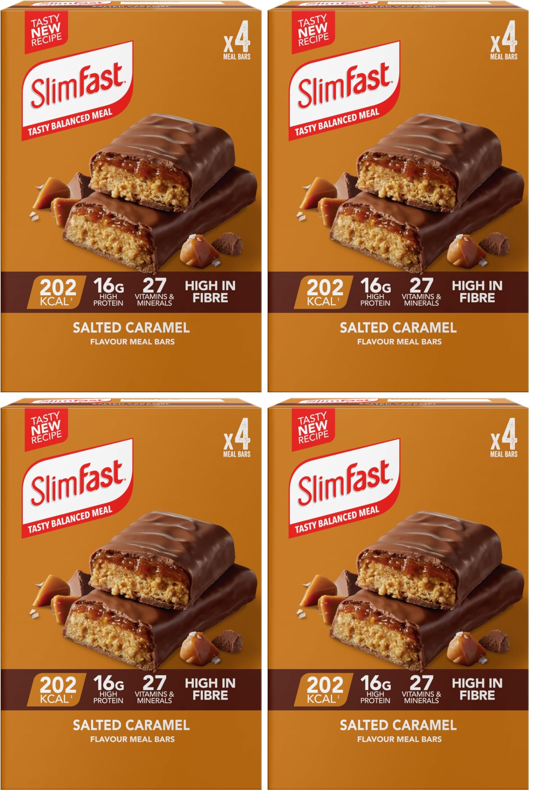 SlimFast Meal Replacement Snack Bar o Chocolate Fudge Flavour o 211 Cals o 15g Protein o 23 Vitamins and Minerals o Tasty and Perfect On The Go o 4 x 60g Bars - Damaged Box - BBE 01/2027