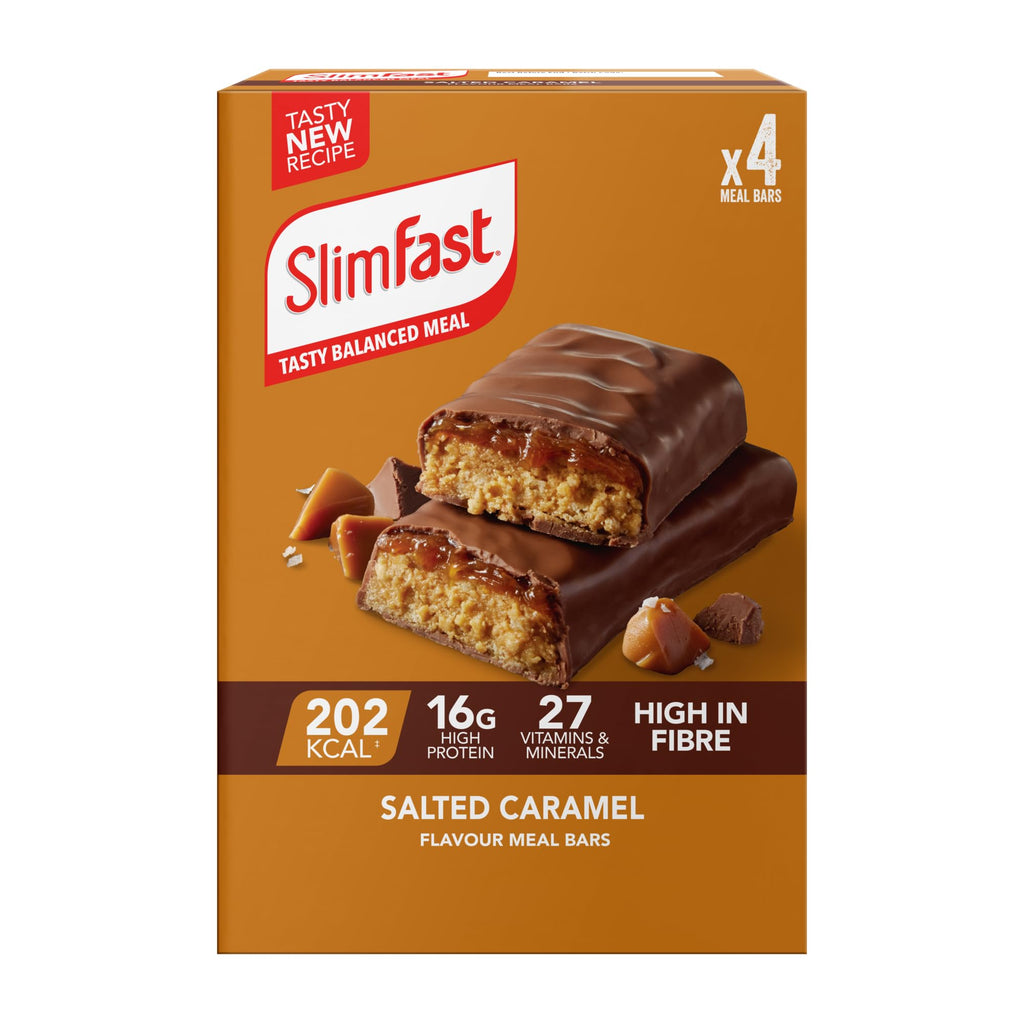 SlimFast Meal Replacement Snack Bar o Chocolate Fudge Flavour o 211 Cals o 15g Protein o 23 Vitamins and Minerals o Tasty and Perfect On The Go o 4 x 60g Bars - Damaged Box - BBE 01/2027
