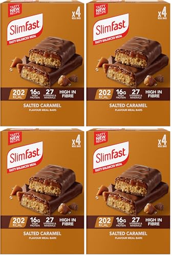 SlimFast Meal Replacement Snack Bar o Chocolate Fudge Flavour o 211 Cals o 15g Protein o 23 Vitamins and Minerals o Tasty and Perfect On The Go o 4 x 60g Bars - Damaged Box - BBE 01/2027