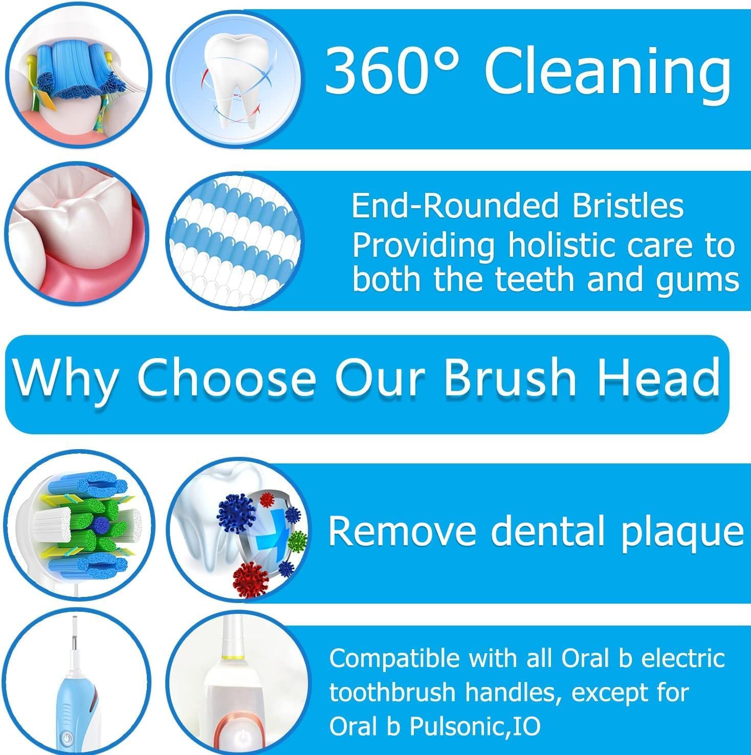 Qitizu Toothbrush Head Compatible with Braun Oral B Electric Toothbrush, Replacement Toothbrush Heads Fit for Oral b Vitality Pro Smart Genius Teen Series Electric Toothbrush 16Pcs (White)