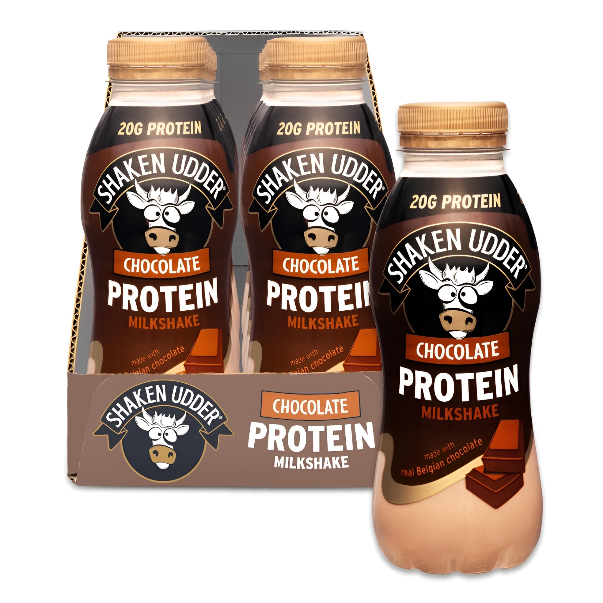 Shaken Udder Chocolate Protein Milkshake,8 x 330ml,Made with Real Belgian Chocolate,High Protein & Calcium,Less Than 5% Added Sugar,Vegetarian & Gluten-Free - BBE 11/2026