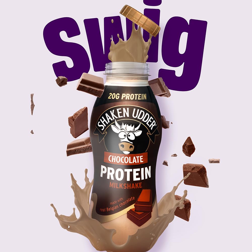 Shaken Udder Chocolate Protein Milkshake,8 x 330ml,Made with Real Belgian Chocolate,High Protein & Calcium,Less Than 5% Added Sugar,Vegetarian & Gluten-Free - BBE 11/2026