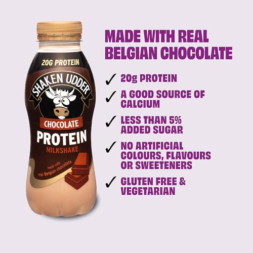 Shaken Udder Chocolate Protein Milkshake,8 x 330ml,Made with Real Belgian Chocolate,High Protein & Calcium,Less Than 5% Added Sugar,Vegetarian & Gluten-Free - BBE 11/2026