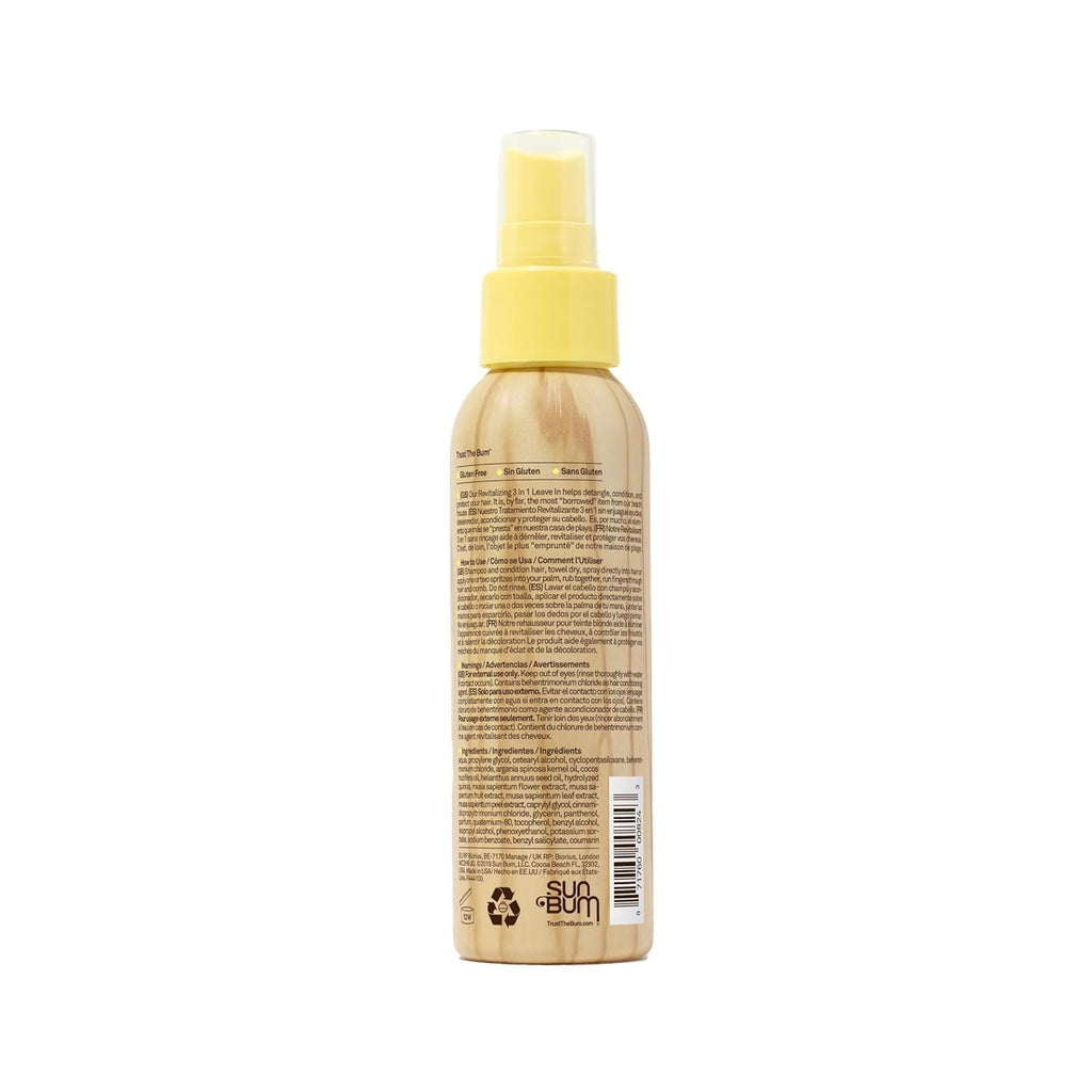 Sun Bum Revitalizing 3 in 1 Leave In Conditioner Spray, Vegan and Color Safe with UV Protection, Detangles and Reduces Frizz, 118ml
