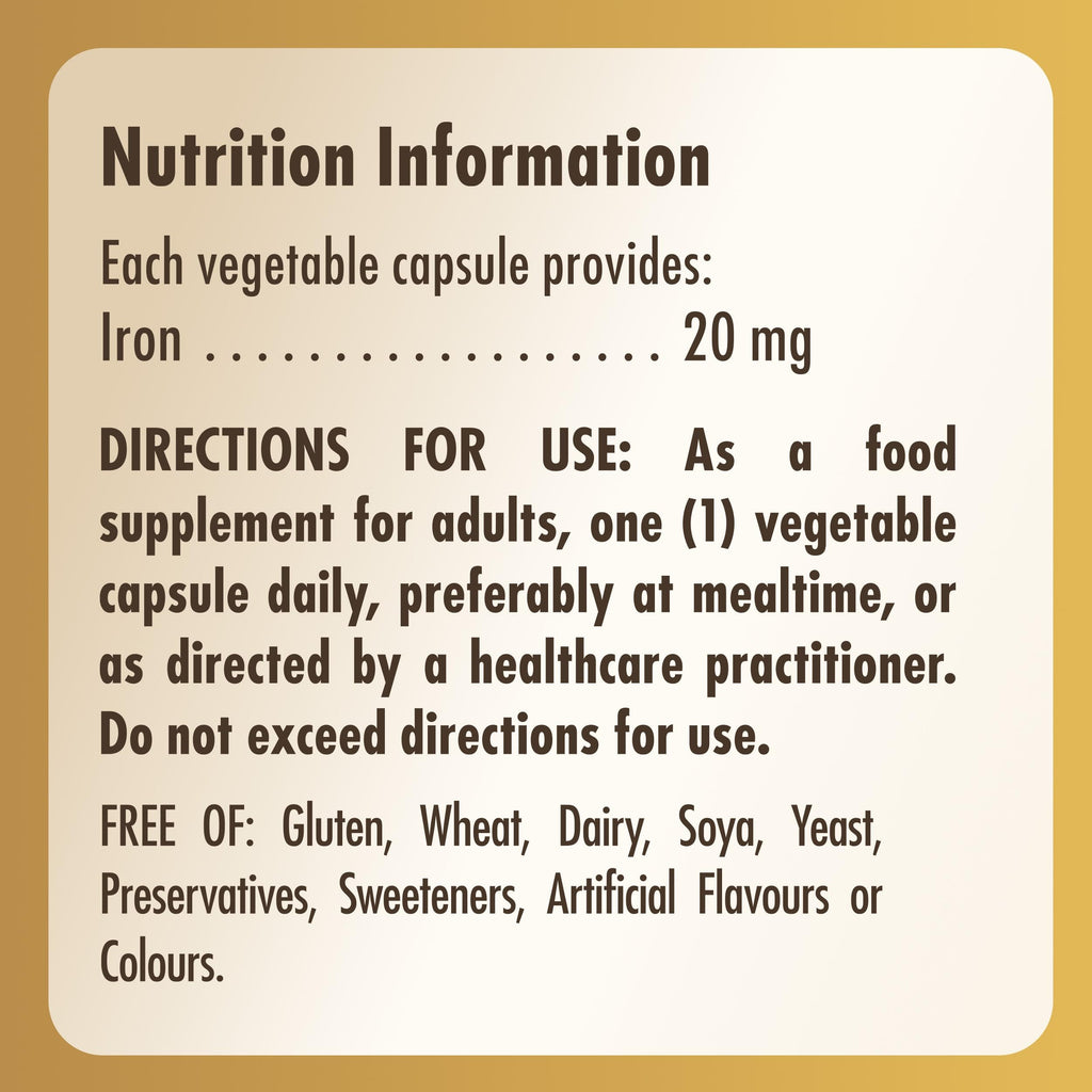 Solgar Gentle Iron (Iron Bisglycinate) 20 mg Vegetable Capsules - Pack of 180 - Reduces Constipating Effects - Gentle on The Stomach - Vegan and Gluten Free - BBE 01/2029