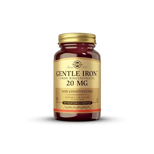 Solgar Gentle Iron (Iron Bisglycinate) 20 mg Vegetable Capsules - Pack of 180 - Reduces Constipating Effects - Gentle on The Stomach - Vegan and Gluten Free - BBE 01/2029
