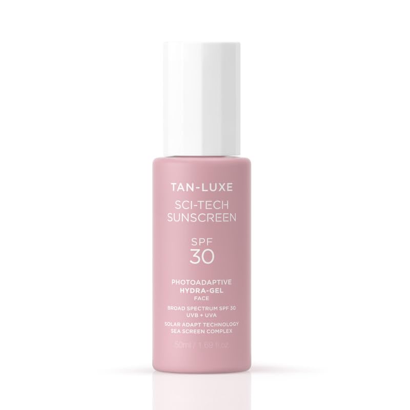Tan-Luxe Photo-Adaptive Face Gel SPF 30 50ml - Ultra-Lightweight Water-Based Sunscreen with Blue Light Defense, Collagen Support & Sea-Screen Complex - Non-Greasy, Hydrating