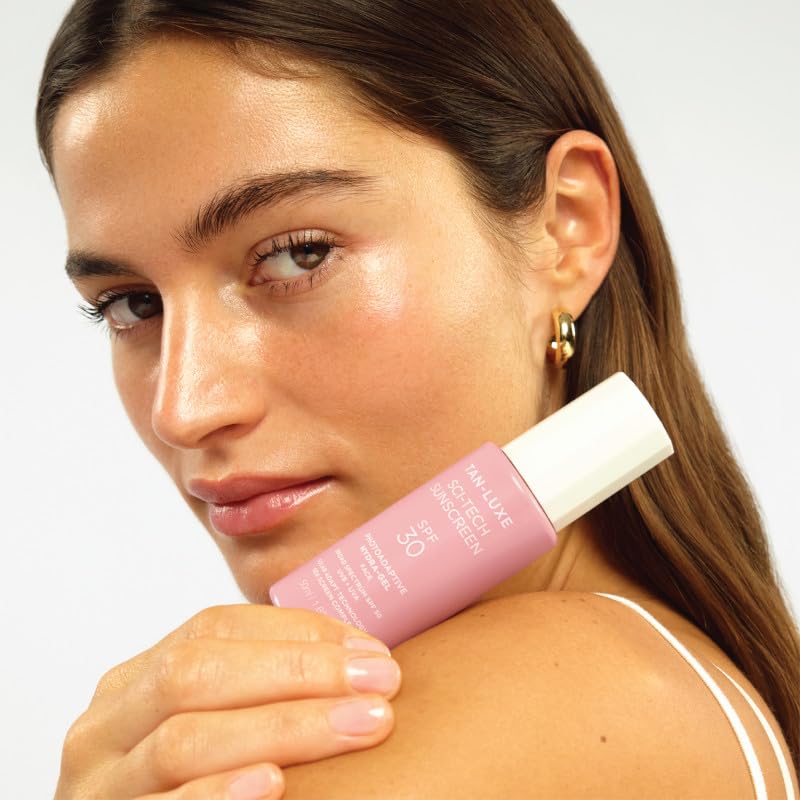 Tan-Luxe Photo-Adaptive Face Gel SPF 30 50ml - Ultra-Lightweight Water-Based Sunscreen with Blue Light Defense, Collagen Support & Sea-Screen Complex - Non-Greasy, Hydrating