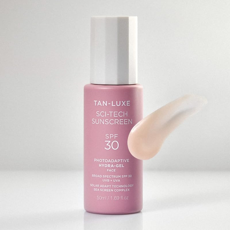 Tan-Luxe Photo-Adaptive Face Gel SPF 30 50ml - Ultra-Lightweight Water-Based Sunscreen with Blue Light Defense, Collagen Support & Sea-Screen Complex - Non-Greasy, Hydrating
