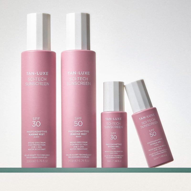 Tan-Luxe Photo-Adaptive Face Gel SPF 30 50ml - Ultra-Lightweight Water-Based Sunscreen with Blue Light Defense, Collagen Support & Sea-Screen Complex - Non-Greasy, Hydrating