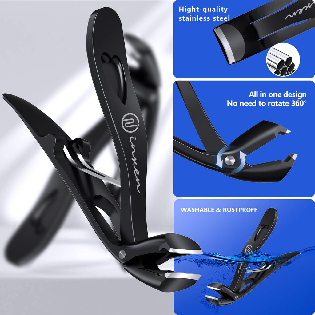 Toe Nail Clippers for Thick Nails for Seniors | 3-Pack Ergonomic Heavy Duty Angled Head Nail Clippers with Catcher|Premium Steel Wide Opening Large German Fingernail Clippers Nail Cutter for Men Women