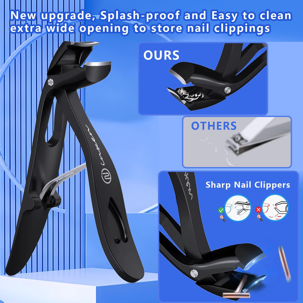Toe Nail Clippers for Thick Nails for Seniors | 3-Pack Ergonomic Heavy Duty Angled Head Nail Clippers with Catcher|Premium Steel Wide Opening Large German Fingernail Clippers Nail Cutter for Men Women