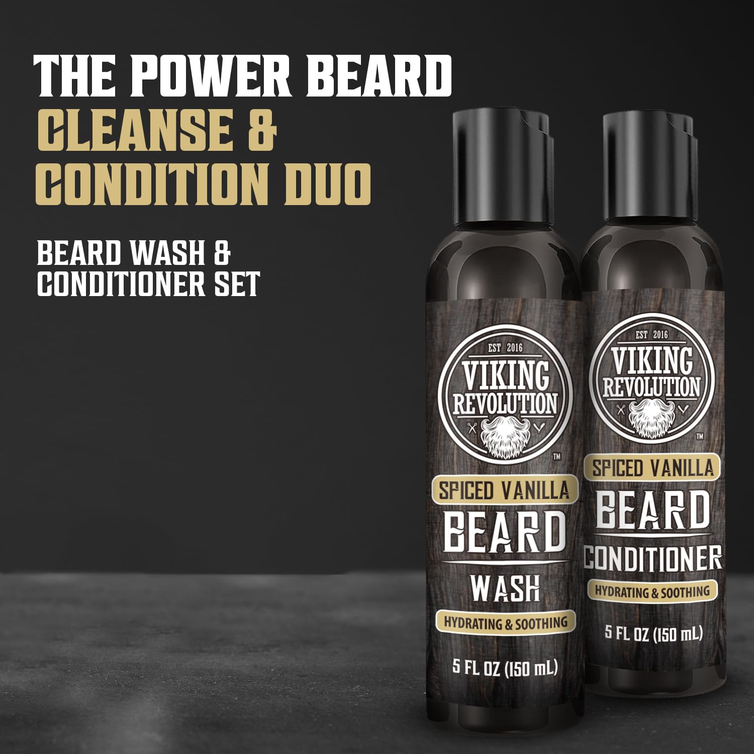 Viking Revolution - Beard Shampoo And Conditioner - Natural Beard Wash & Beard Conditioner With Argan & Jojoba Oils - Softens & Strengthens - Gifts For Men - Spiced Vanilla - 2 x 150 ml
