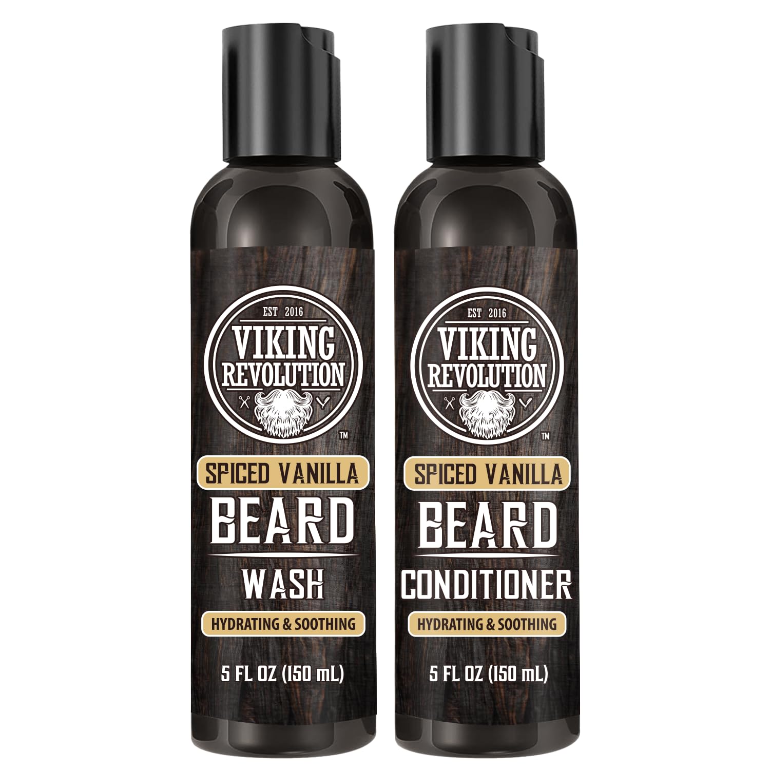 Viking Revolution - Beard Shampoo And Conditioner - Natural Beard Wash & Beard Conditioner With Argan & Jojoba Oils - Softens & Strengthens - Gifts For Men - Spiced Vanilla - 2 x 150 ml