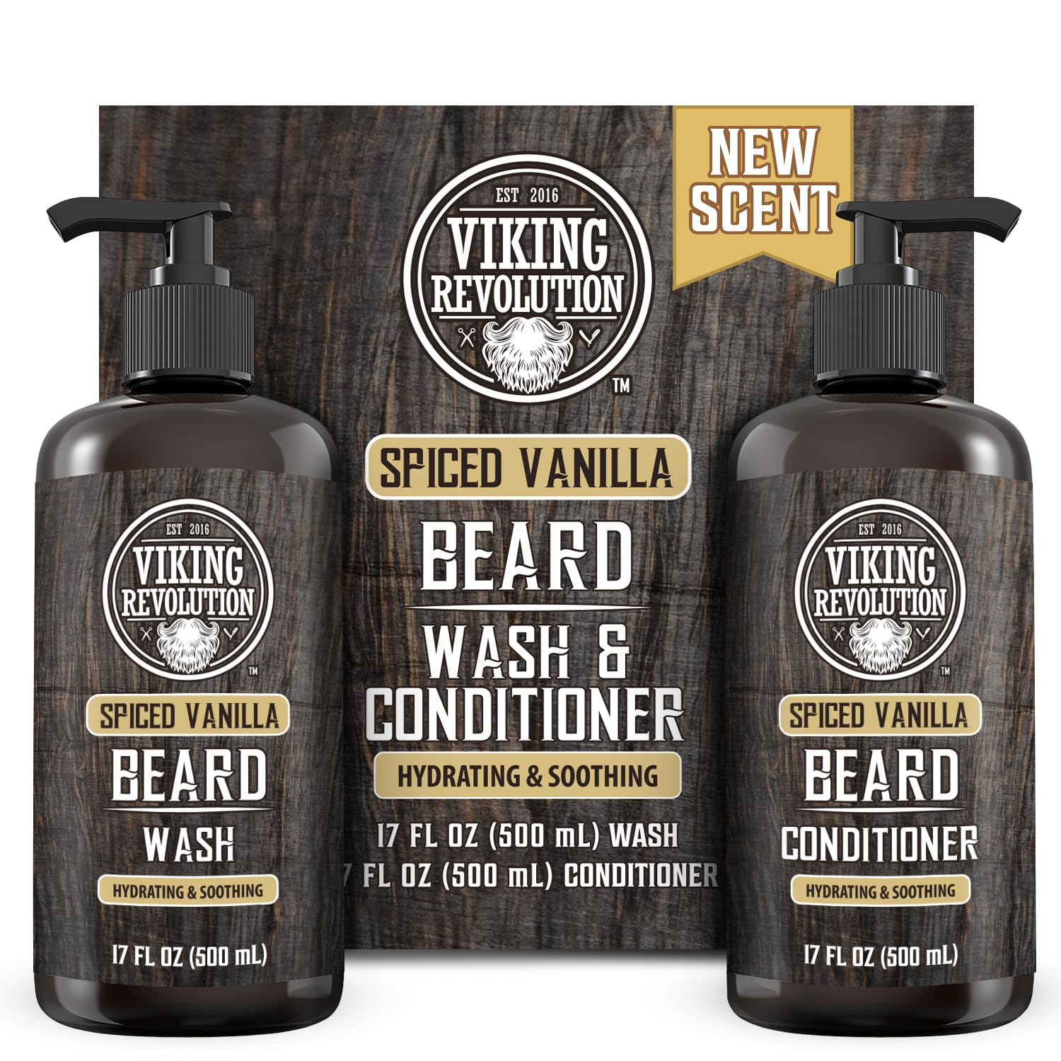 Viking Revolution - Beard Shampoo And Conditioner - Natural Beard Wash & Beard Conditioner With Argan & Jojoba Oils - Softens & Strengthens - Gifts For Men - Spiced Vanilla - 2 x 150 ml
