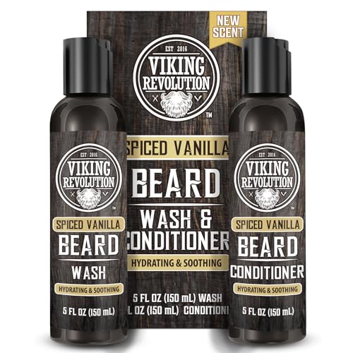Viking Revolution - Beard Shampoo And Conditioner - Natural Beard Wash & Beard Conditioner With Argan & Jojoba Oils - Softens & Strengthens - Gifts For Men - Spiced Vanilla - 2 x 150 ml