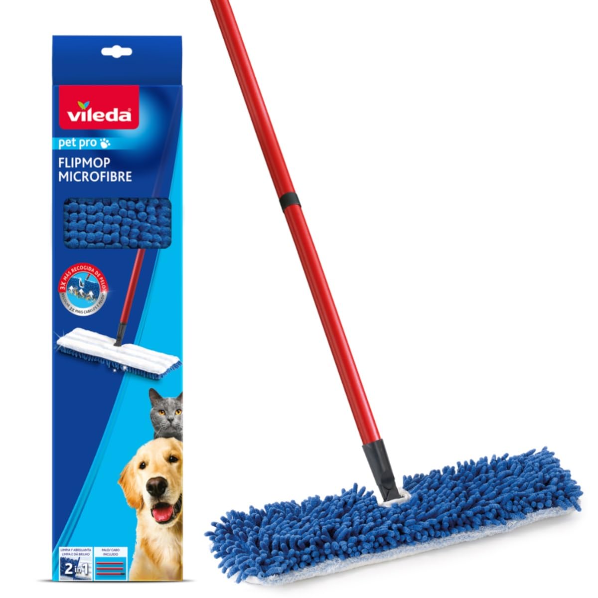 Vileda Pet Pro Always Clean Broom - Rubber Broom for Removing Pet Hair, Attracts and Collects Dirt and Pet Hair, Safe and Effective for All Floors, Easy to Clean - Like New