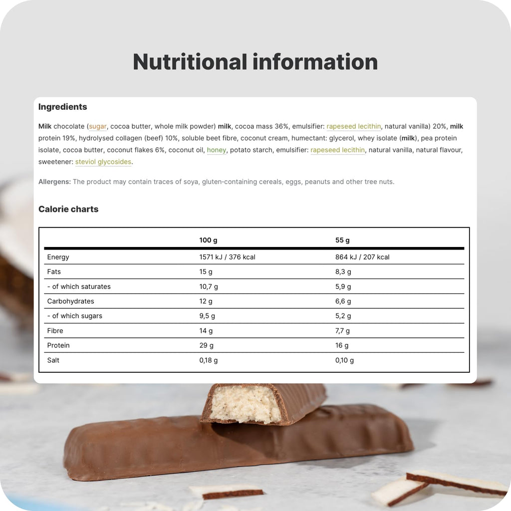 Vilgain Trouble Protein Bar (12x55 g) Milky Coconut - Protein Bar Without Artificial Sweeteners, Fiber-Rich Fitness Snack With Milk Chocolate, Whey Protein & Collagen Peptides, Gluten-Free - Damaged Box - BBE 04/2026