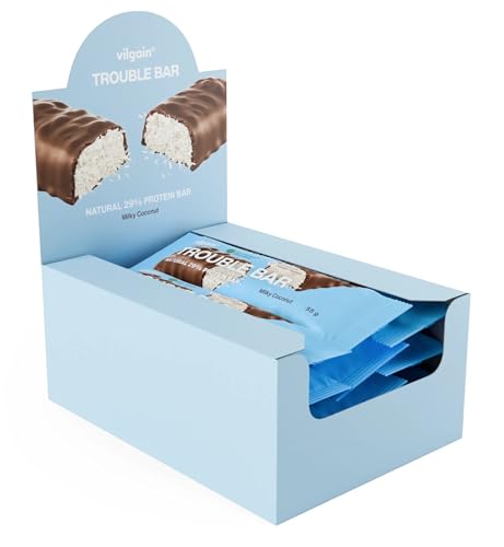 Vilgain Trouble Protein Bar (12x55 g) Milky Coconut - Protein Bar Without Artificial Sweeteners, Fiber-Rich Fitness Snack With Milk Chocolate, Whey Protein & Collagen Peptides, Gluten-Free - Damaged Box - BBE 04/2026