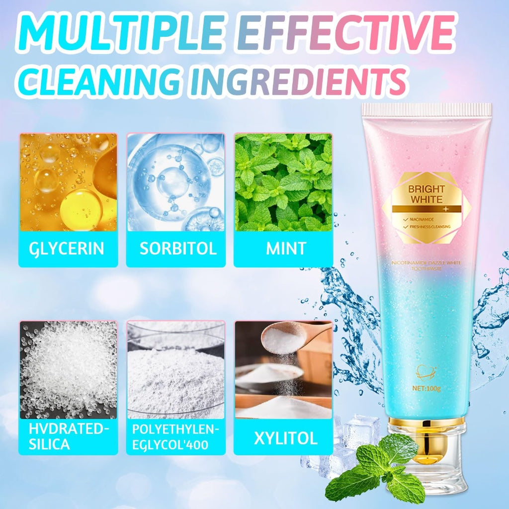 KutaKuta 3PCS Nicotinamide Whitening Toothpaste, 2025 Radiant Whitening Toothpaste Niacinamide Toothpastes, Intensive Natural Stain Removal & Gentle Non-Irritating for Fresh Breath Complete Care - BBE 02/2028