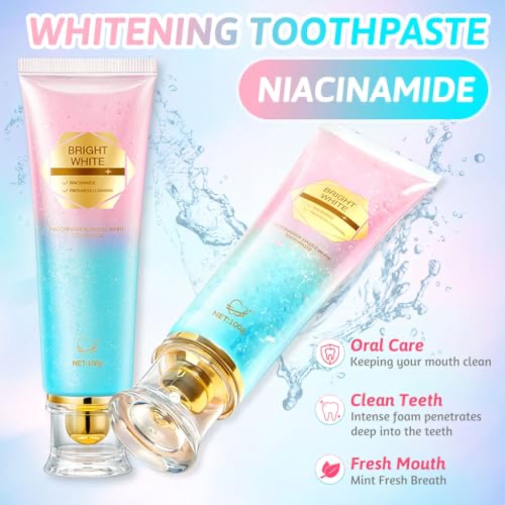 KutaKuta 3PCS Nicotinamide Whitening Toothpaste, 2025 Radiant Whitening Toothpaste Niacinamide Toothpastes, Intensive Natural Stain Removal & Gentle Non-Irritating for Fresh Breath Complete Care - BBE 02/2028