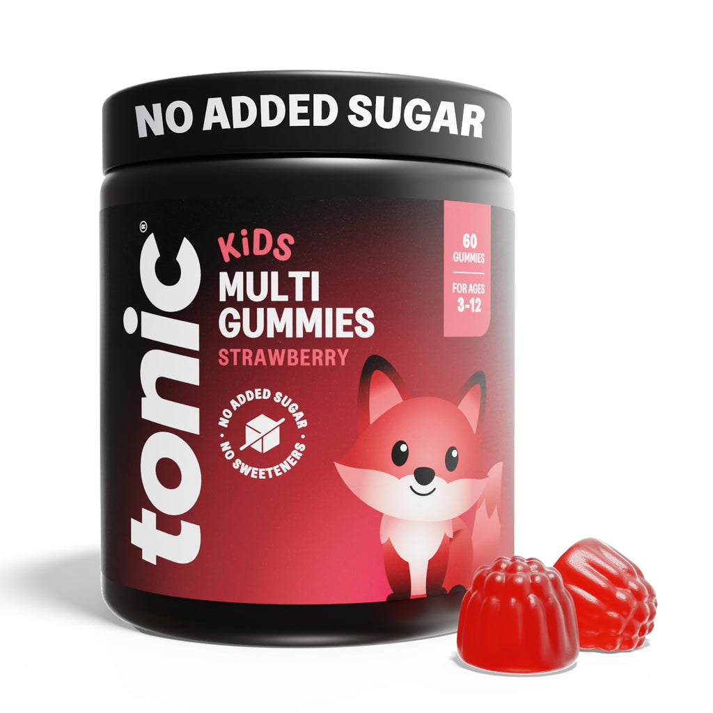 Tonic Health Kids Vitamins Gummies - 14 in 1 Kids Multivitamin with Vitamins A, C, D, E and Zinc, Strawberry Flavour, Month Supply (60 Count), Ages 3-12, No Added Sugar, No Sweeteners, Vegan - Damaged Box - BBE 09/2027
