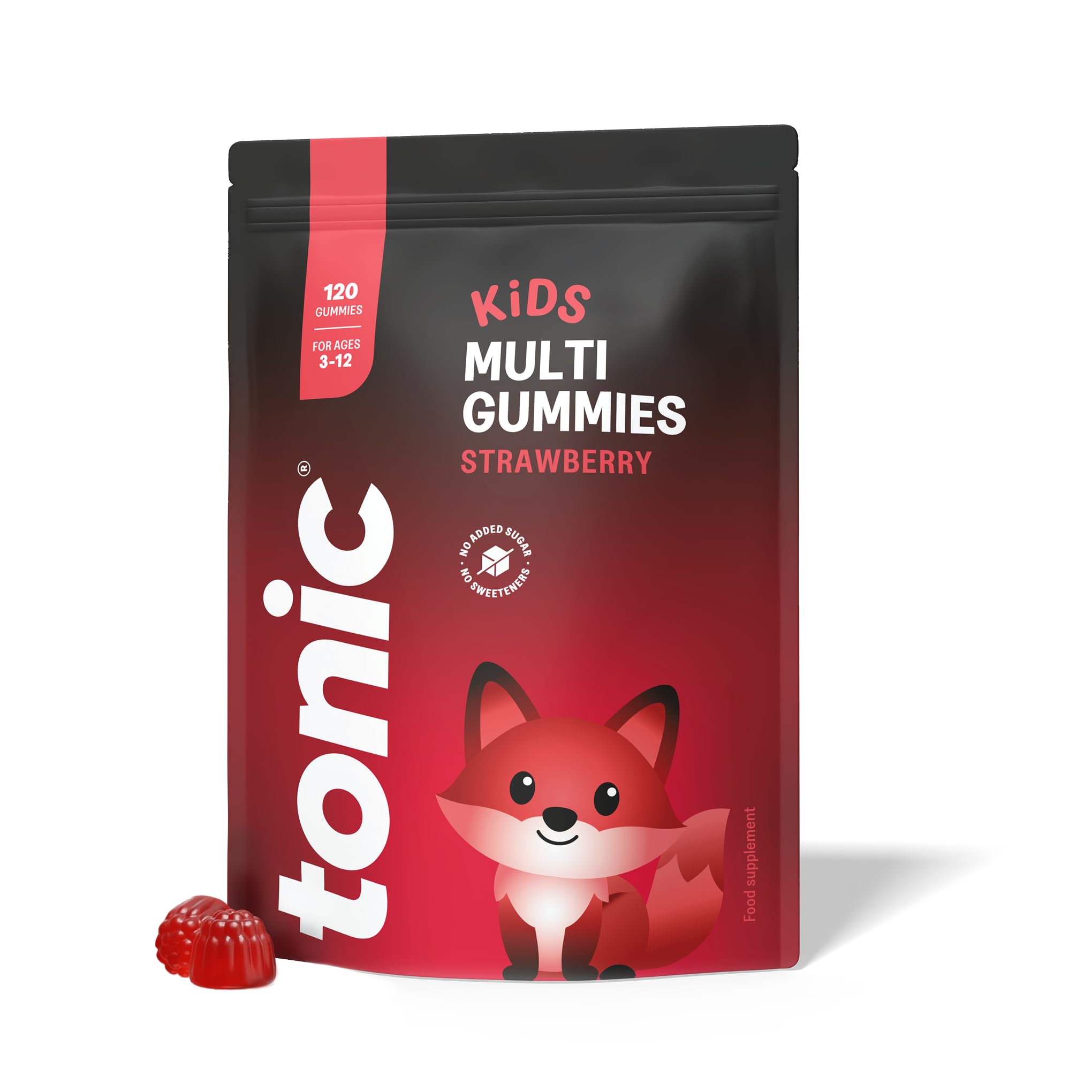 Tonic Health Kids Vitamins Gummies - 14 in 1 Kids Multivitamin with Vitamins A, C, D, E and Zinc, Strawberry Flavour, Month Supply (60 Count), Ages 3-12, No Added Sugar, No Sweeteners, Vegan - Damaged Box - BBE 09/2027