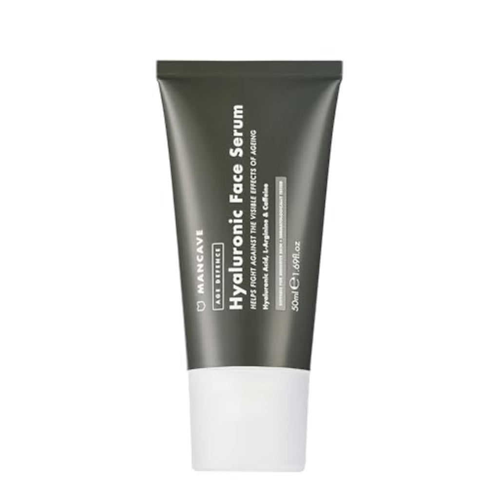 ManCave Hyaluronic Acid and Caffeine Anti-Aging Face Serum 50ml, Formulated to reduce the Appearance of Fatigue and Enhance Damaged Skin with Caffeine and Glycogen, Vegan Friendly, Made in the UK