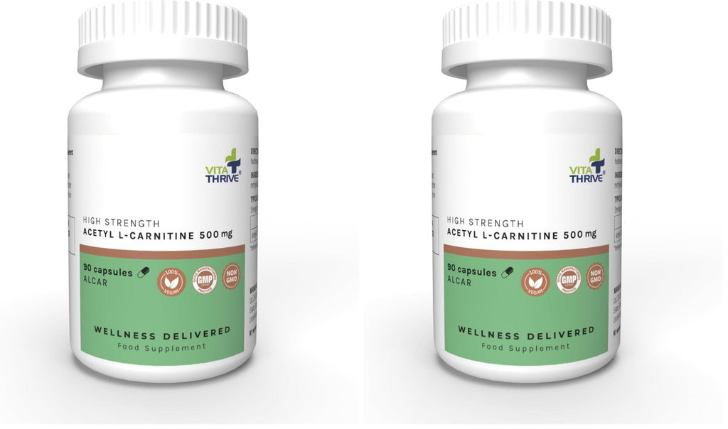 VitaThrive(R) Acetyl L Carnitine 500mg Capsules - High Strength ALCAR Supplement for Energy, Mental Focus, Brain Support & Cognitive Performance - Vegan Acetyl Carnitine Capsules - 90 Capsules - BBE 04/2028